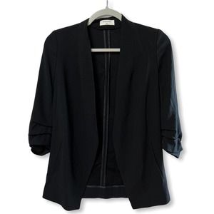Aritzia Babaton 00 Power Hip Blazer Jacket Black Open Drapey Ruched Sleeves $198